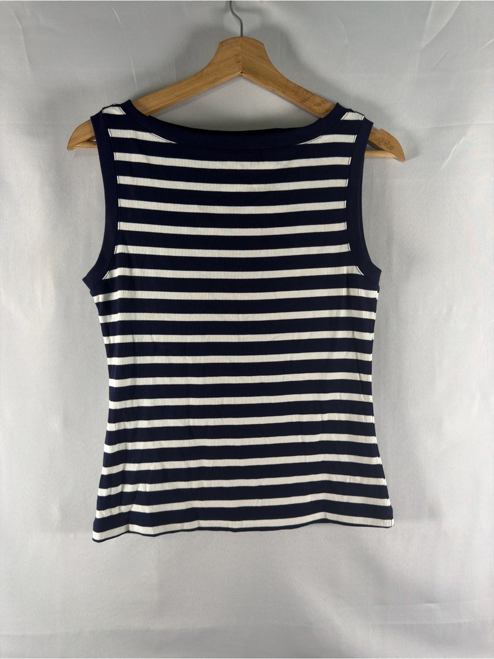 Tahari Navy & white Striped Ribbed Knit Tank Top Size Small NWT